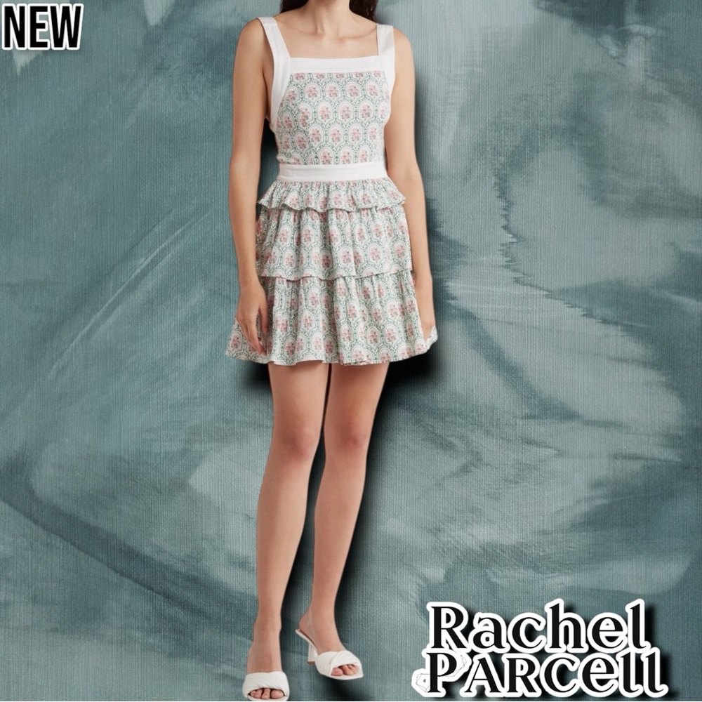 🔴New Rachel Parcell Floral Tiered Stretch Cotton Poplin Minidress dress